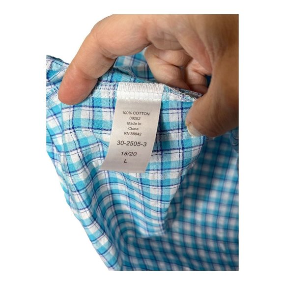 Woman Within Size L 18/20 Blue White Check Gingham V-Neck Button Up Blouse Top - Picture 9 of 10